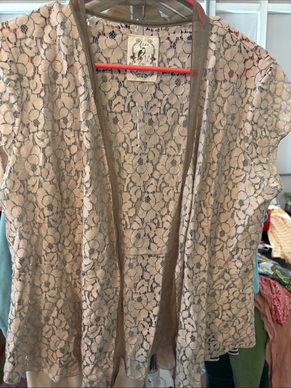 Free People Lace Top in Light Pink with Coral Accent *small callout see des